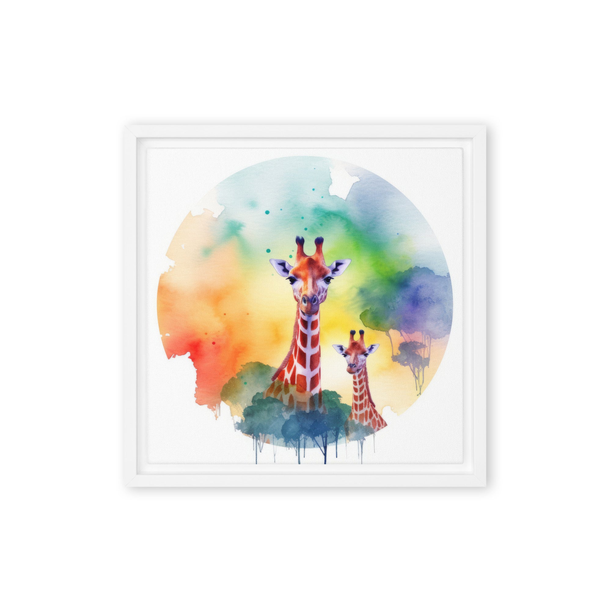 Giraffe Watercolor Framed Canvas