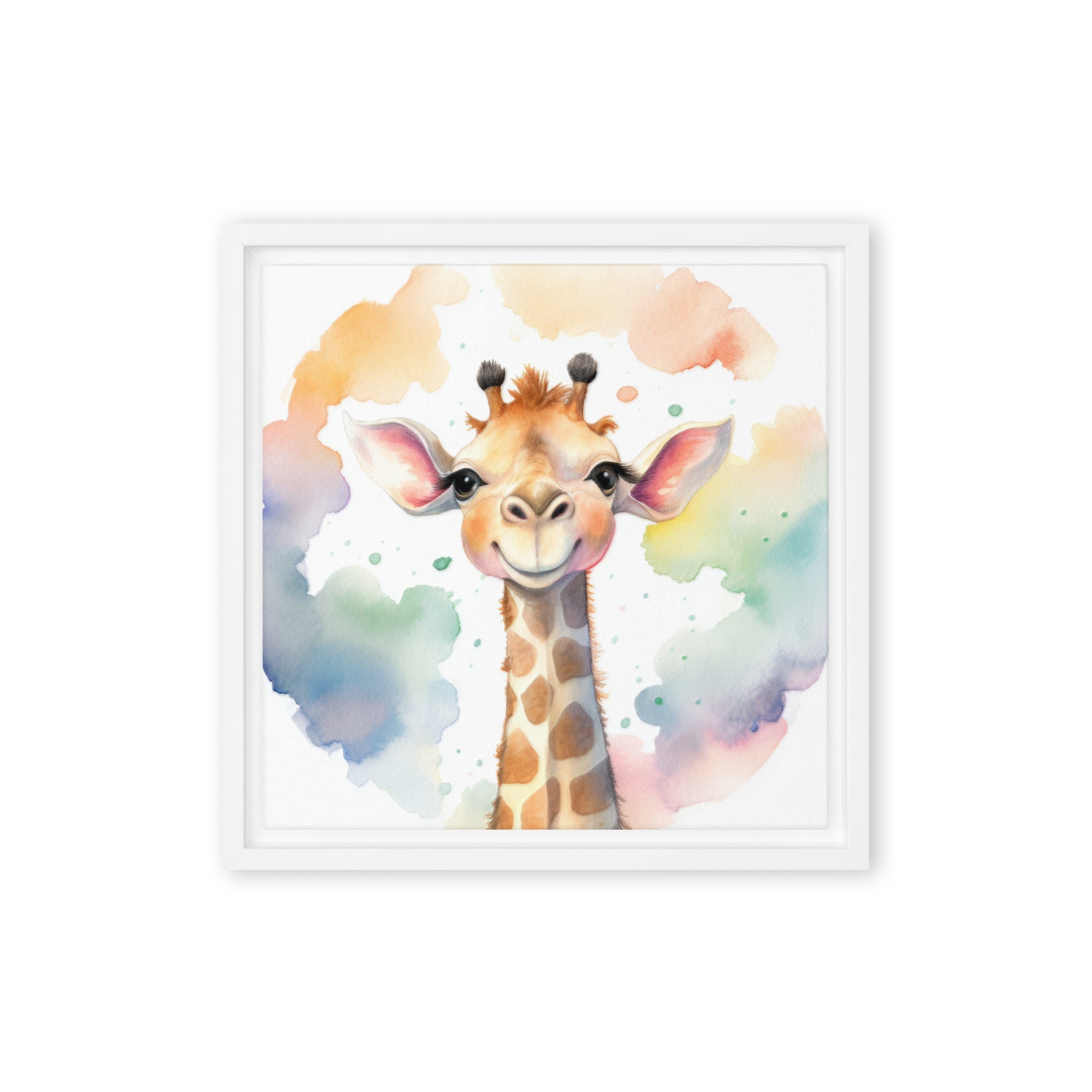 Giraffe Watercolor Framed Canvas