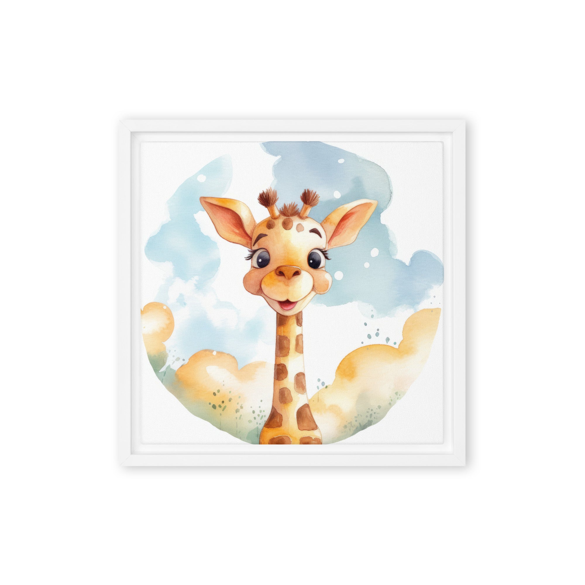 Giraffe Watercolor Framed Canvas