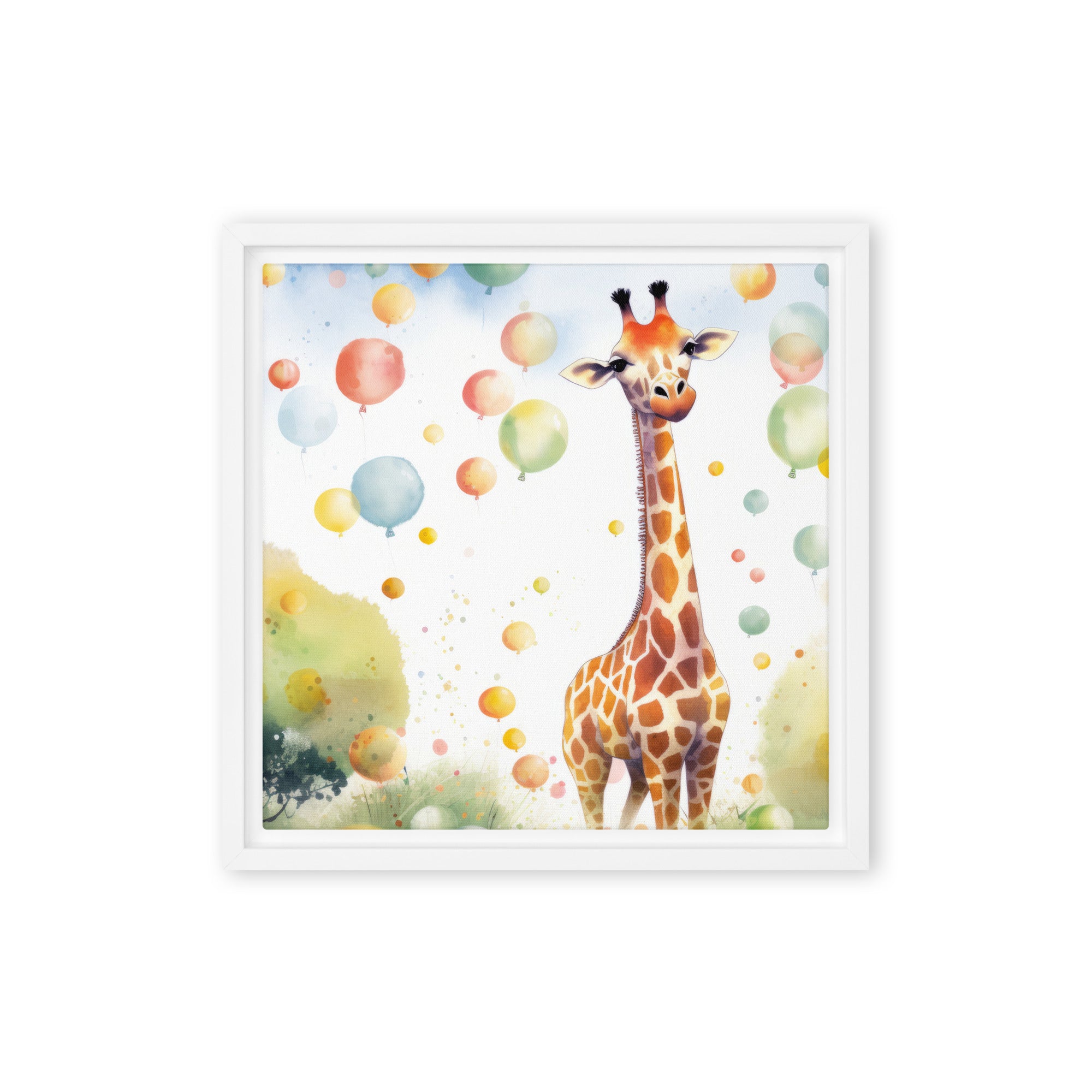 Giraffe Watercolor Framed Canvas