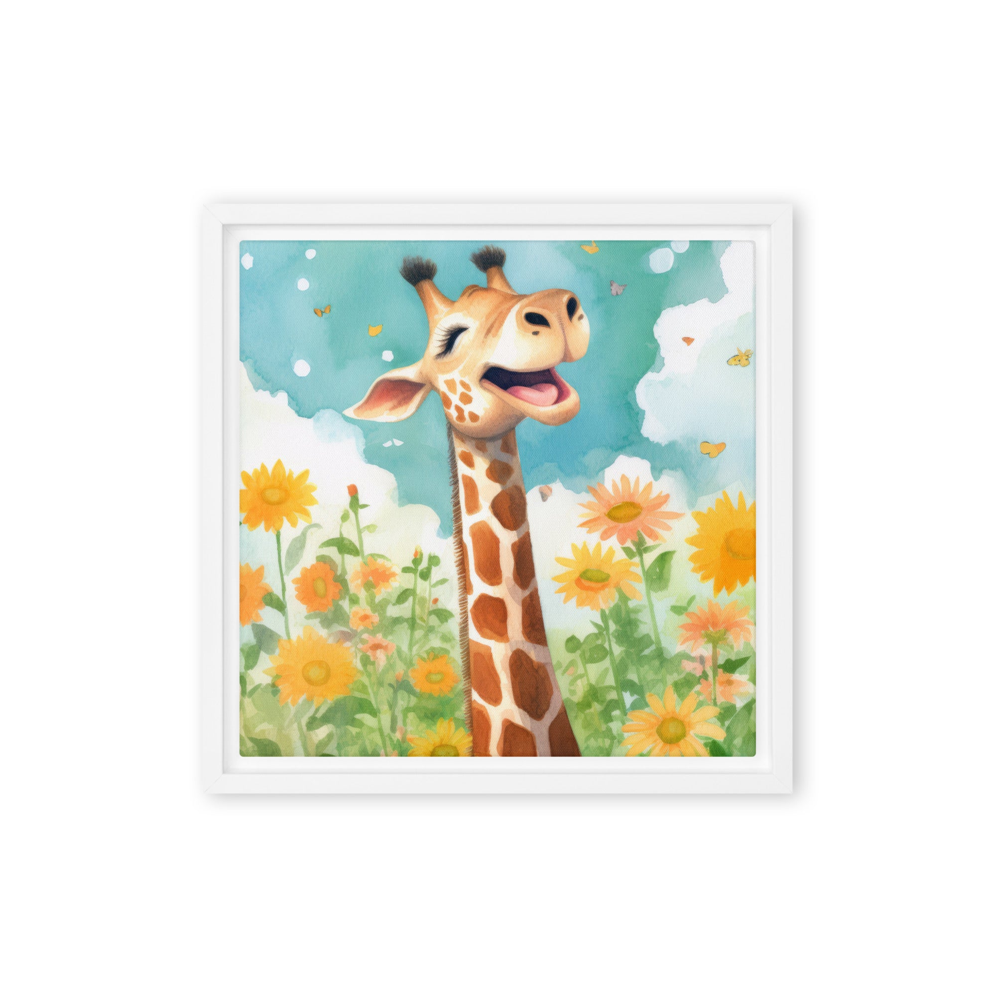 Giraffe Watercolor Framed Canvas