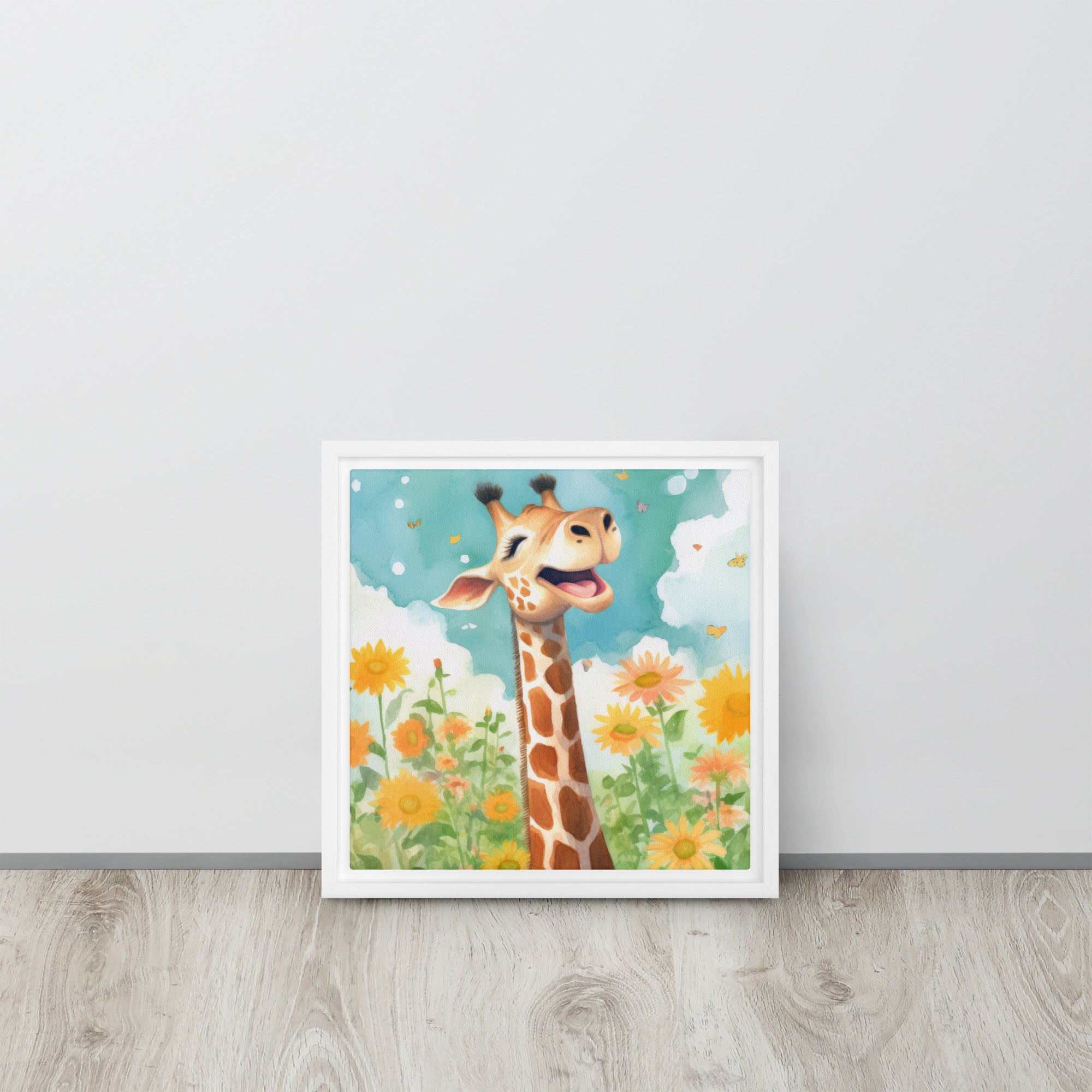 Giraffe Watercolor Framed Canvas