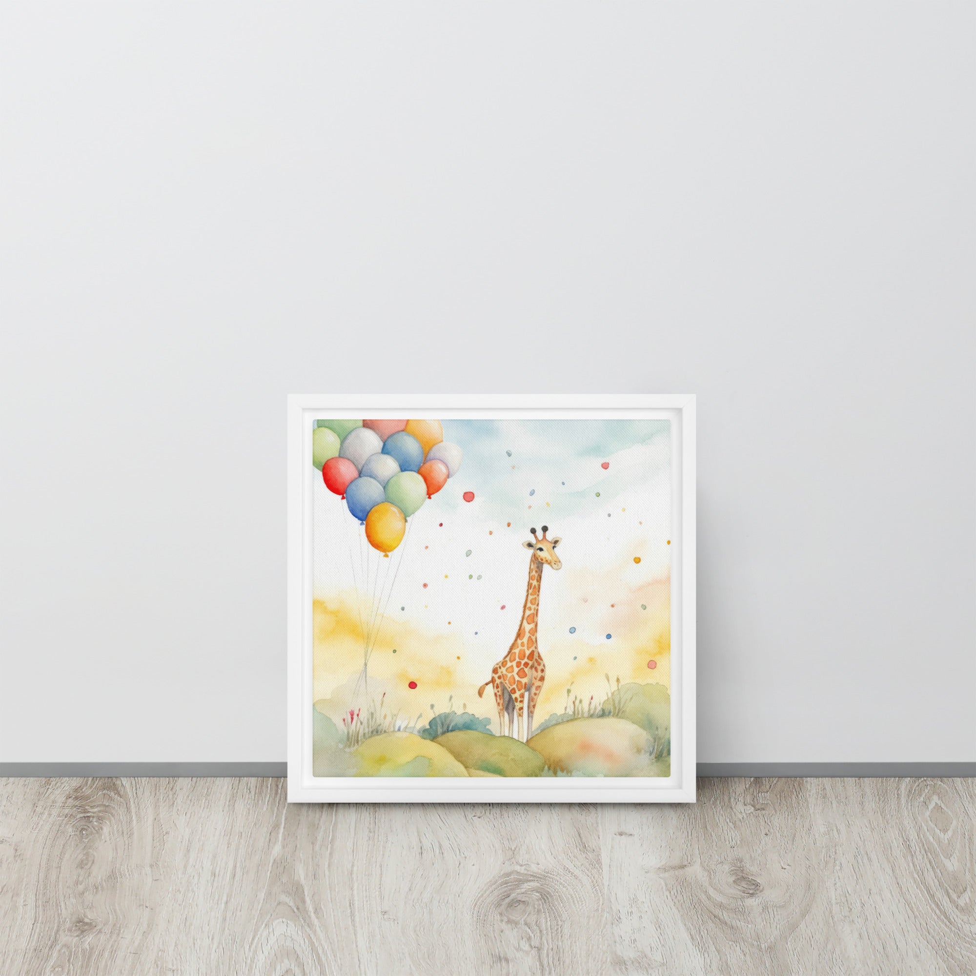 Giraffe Watercolor Framed Canvas