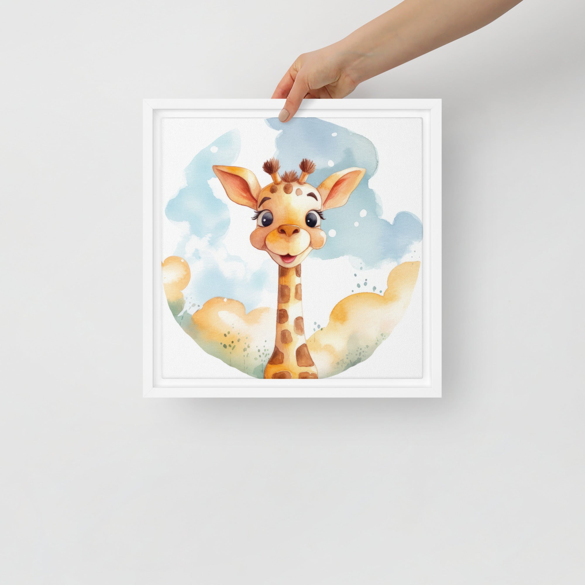 Giraffe Watercolor Framed Canvas