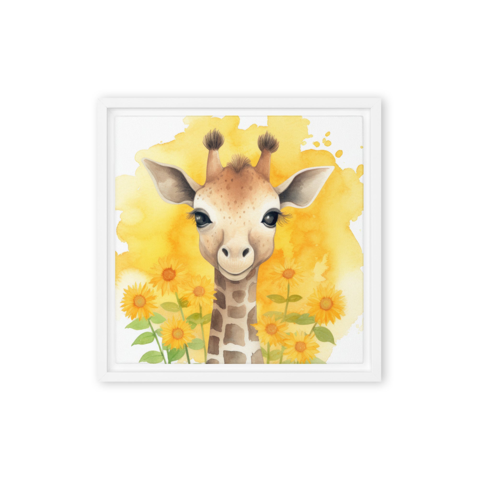 Giraffe Watercolor Framed Canvas