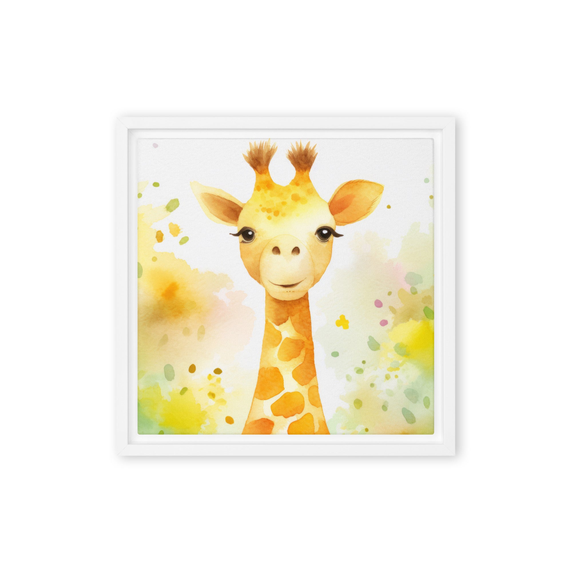 Giraffe Watercolor Framed Canvas