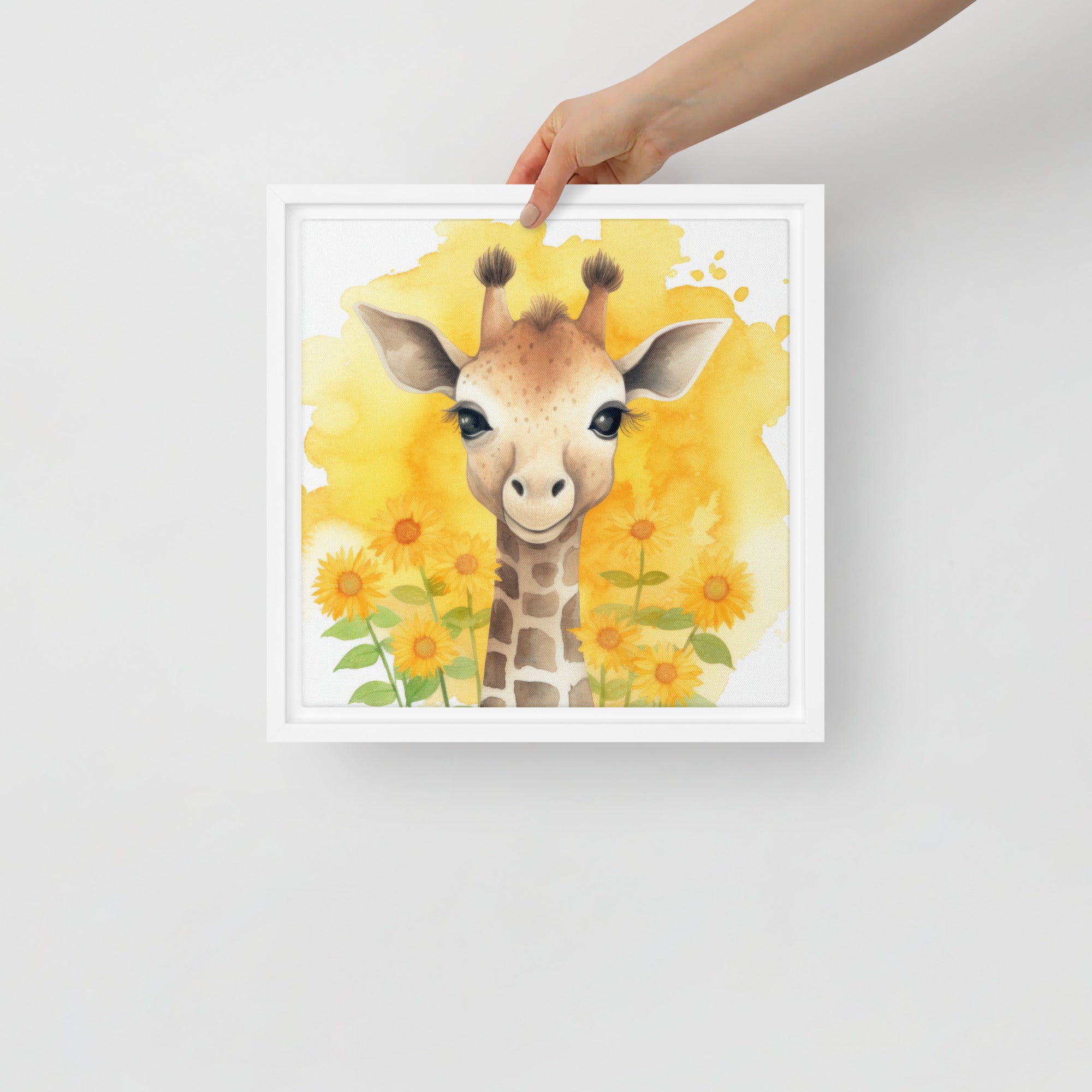 Giraffe Watercolor Framed Canvas