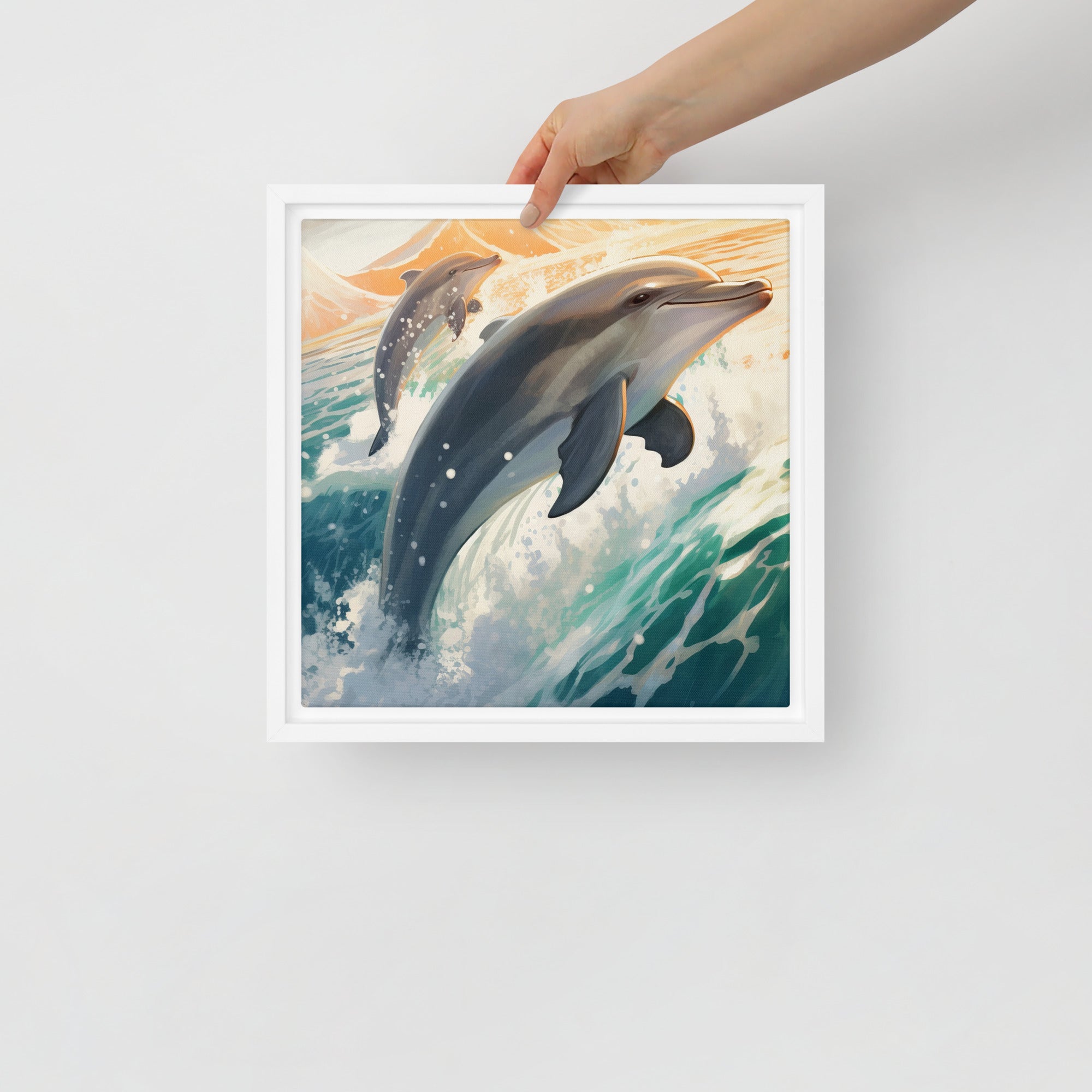 Dolphin Art Framed Canvas